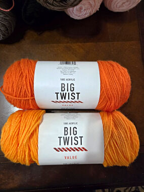 Big Twist Value Orange/Brit Orange Acrylic Worsted Weight 4 Yarn Skeins Lot of 2